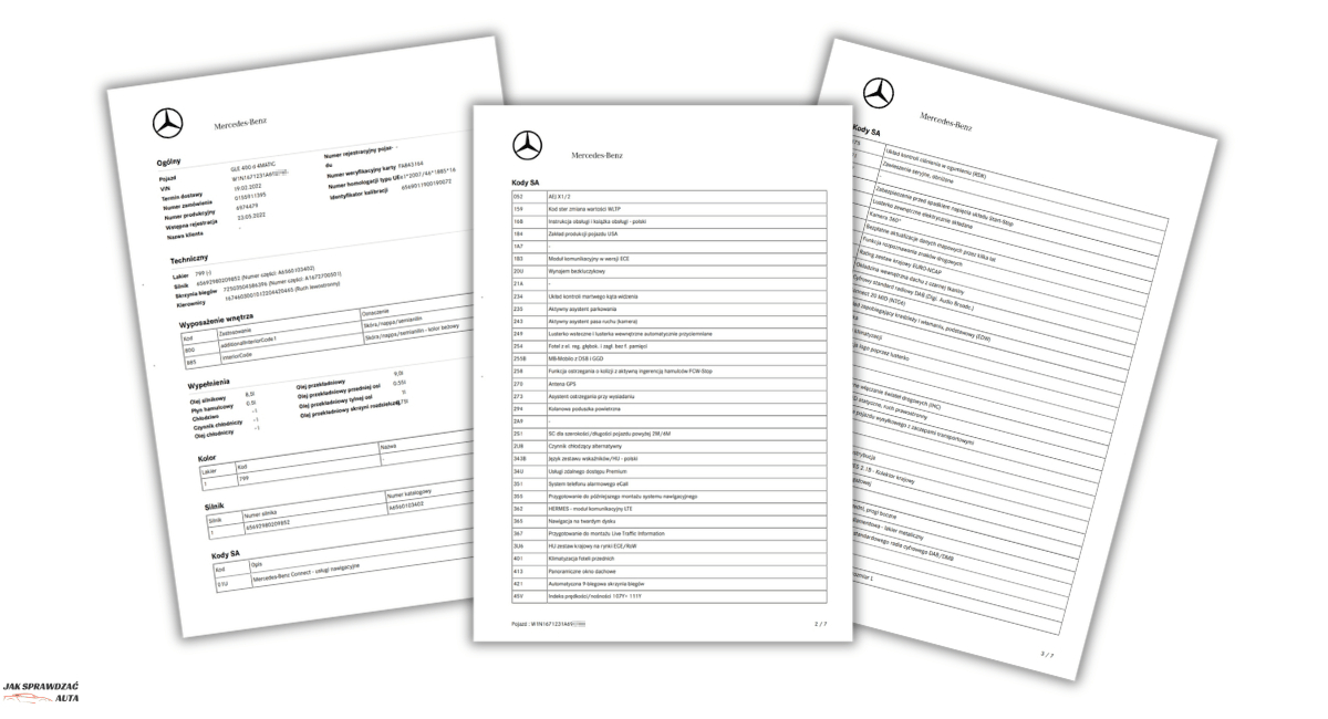 Sprawdzenie wyposażenia po VIN Mercedes